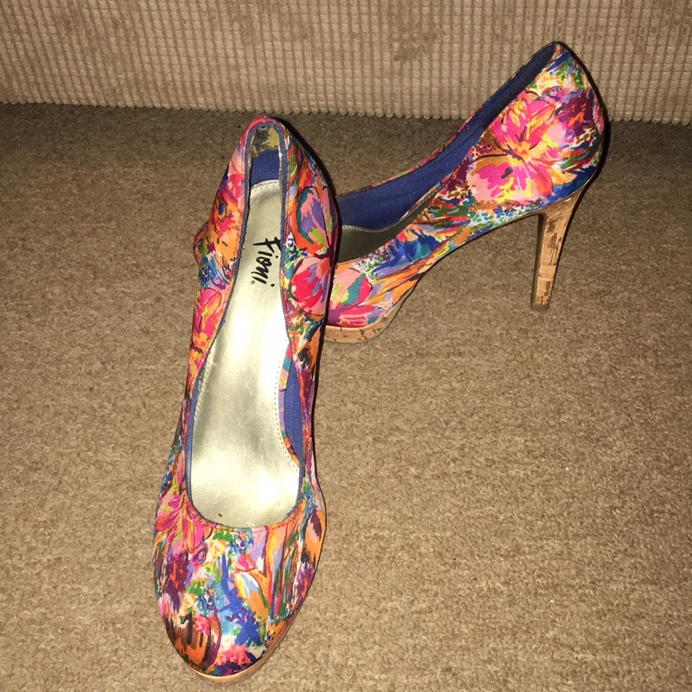 Multi colored cork heels